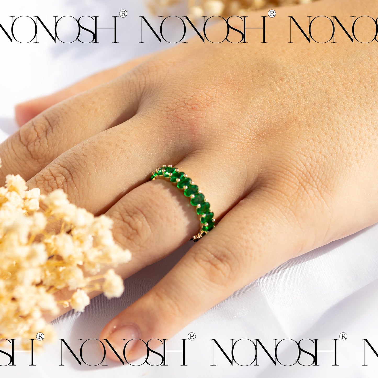 18k vergoldeter Grüner Ring Rana Verstellbar - NONOSH