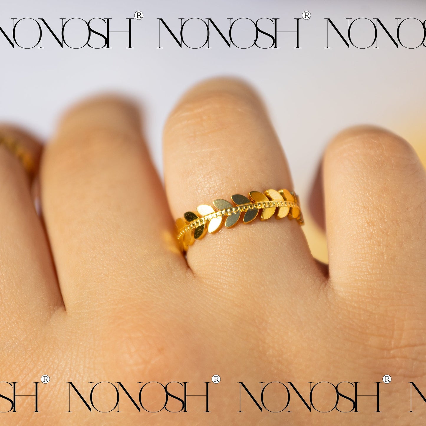 18k vergoldeter Ring Blattform Verstellbar - NONOSH